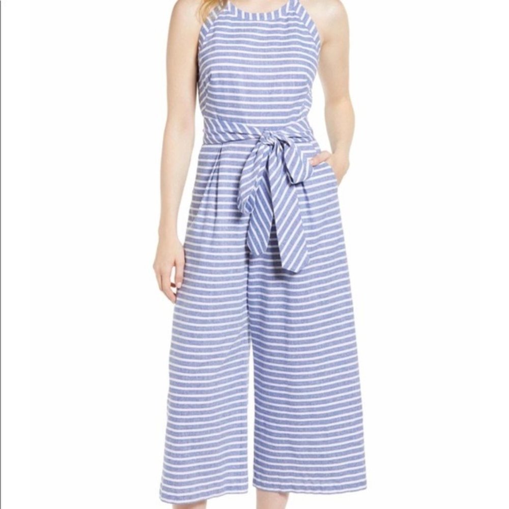 1901 blue and white crop jumpsuit SZ 16.